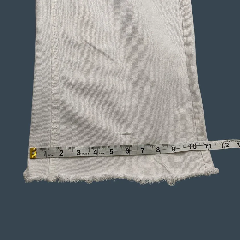 Gap Denim High Rise Wide-Leg Jeans 4/27R White 100% Cotton frayed hem neutral tr - Picture 9 of 10